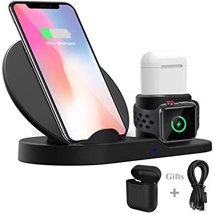 Wireless Charger, Wonsidary 3 in 1 Wireless Charging Stand for iPhone X/XS/XR/Xs Max/8/8 Plus/Samsung S10 S9 ,Wireless Charging Dock Holder Station for Apple Watch Series 1/2/3 AirPods