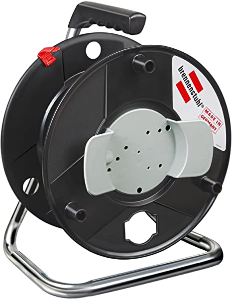 Brennenstuhl Garant Hose Reel (Ø 290mm, with Carry Handle, Easy Winding), Empty Cable Reel for Extension Cable or Garden Hose Storage, Colour: Black