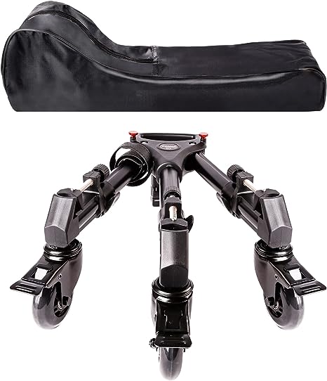 Photography Tripod Dolly, Heavy Duty with Larger 3-inch Rubber Wheels, Adjustable Leg Mounts and Carry Bag, Compatible with Most Tripods Perfect for Cameras Camcorder and Lighting Equipment