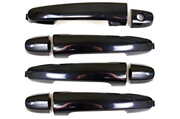 Eynpire 8026 Exterior Outside Outer Smooth Black Door Handle Front Left/Right (w/o Keyhole), Rear Left/Right Set of 4