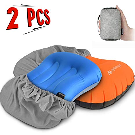 AYAMAYA Camping Inflatable Pillow with Pillow Case, Ultralight Portable Adjustable Compressible Ergonomic Air Pillow for Head Neck Spine Lumbar Support While Travel Backpacking Napping Airplane Beach