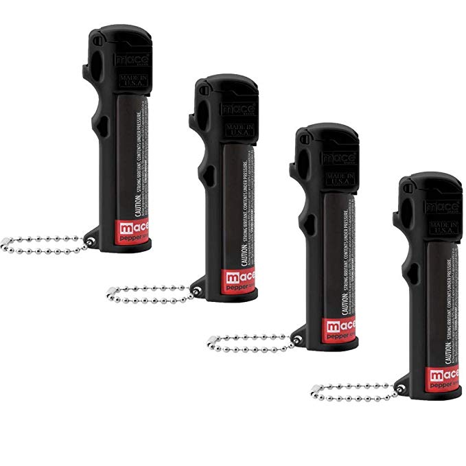 Mace Brand PepperGard Personal Pepper Spray-4-Pack with Police Strength OC Pepper Formula, UV Detection Dye, and Key Chain