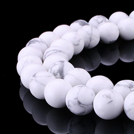 jennysun2010 Natural White Howlite Gemstone 8mm Smooth Round Loose 50pcs Beads 1 Strand for Bracelet Necklace Earrings Jewelry Making Crafts Design Healing