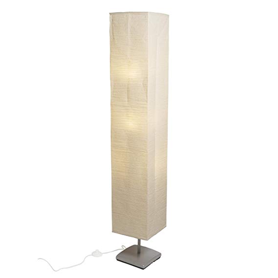 Asian Inspired Living Room Décor Floor Lamp with Rice Paper Shade Includes 3 LED Bulbs Beige