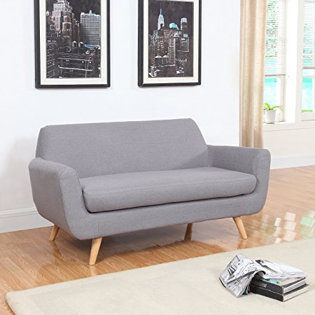 Mid Century Grey Linen Fabric Sofa and Love Seat (Love Seat, Light Grey)