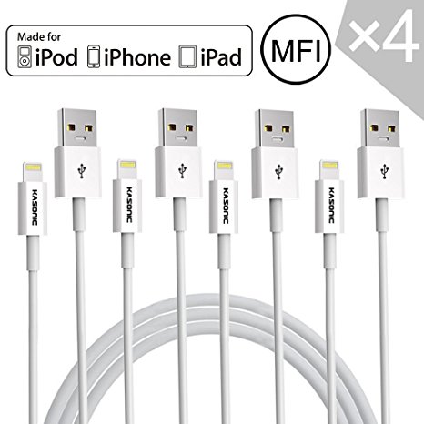 [Apple MFI Certified] Kasonic MFI Certified Lightning to USB Cable 3ft / 1m 8-pin Lightning Sync & Charge USB Cable Made for Iphone 6 Plus, Iphone 6, Iphone 5s, Iphone 5c, Iphone 5 ,Ipad Air 2, Ipad Mini 3, Ipad Air, Ipad Mini 2, Ipad Mini,ipod Touch(5th Generation), Ipod Nano (7th Generation) (4 Pack)