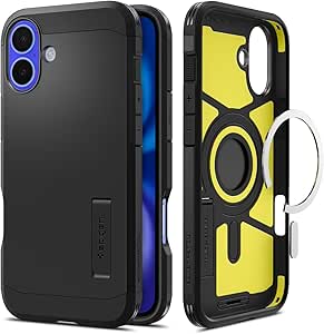 Spigen Case for iPhone 16 Case, Tough Armor (AI) MagFit Designed for Apple iPhone 16 - Black