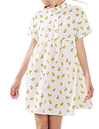 Romwe Women's Summer Short Sleeve allover Banana Print Loose Tunic Dress