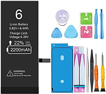 Battery for iPhone 6(Upgraded),2200mAh Replacement Battery with High Capacity for iPhone 6 with Full Remove Tool Kit (Only for 6) - 12 Months Warranty
