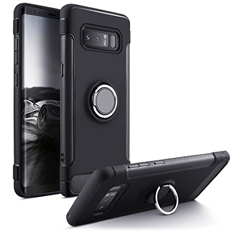 Xpener Galaxy Note 8 Case, Ultra Thin TPU Soft Case with 360°Swivel Ring Kickstand Durable Flexible Anti-Scratch full Protective for Samsung Galaxy Note 8, Black
