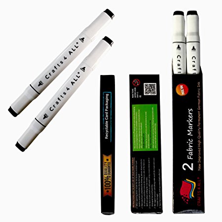 Crafts 4 All Permanent Fabric Laundry Marker, Non Bleed, Dual Tip, Black, 2 Piece