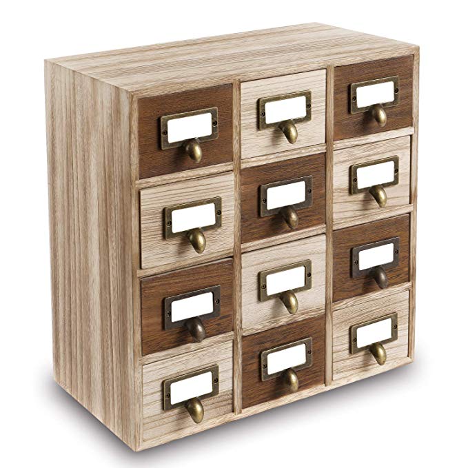 Ikee Design Wooden Storage Drawers with Metal Label Holders, 12 Drawers