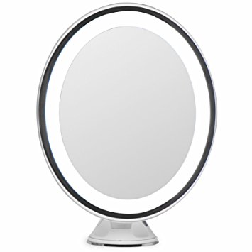 LightLUXE 5X Lighted Magnifying Makeup Mirror w/ Bright LED Lights, 360 Swivel, Locking Suction Cup & Unique Oval Countertop Vanity Design | Finally, See Your Whole Face & Neck with Precision
