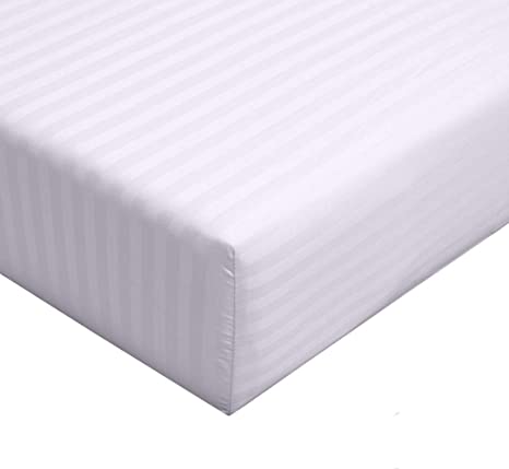Damask Striped 300-Thread-Count, 100-Percent Long Staple Cotton, King 78-Inch Wide x 80-Inch Long Fitted Sheet Sold Separately (Bottom Sheet) White
