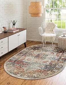 Unique Loom Isabella Collection Area Rug - Adjani (4' 1" x 6' 1" Oval, Ivory/ Beige)