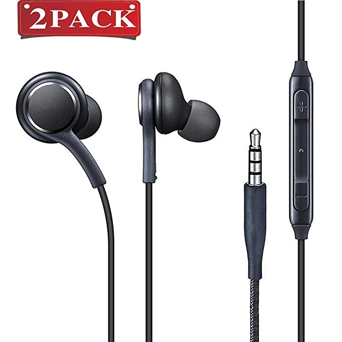 (2 Pack) Aux Headphones/Earphones/Earbuds, ebasy 3.5mm Aux Wired in-Ear Headphones with Mic and Remote Control for Samsung Galaxy S9 S8 S7 S6 S5 Edge   Note 5 6 7 8 9 and More Android Devices(Black)