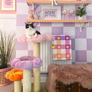 Happy & Polly 35.4" Flowers Cat Tree - Cats Tower Condo with Sisal Scratching Posts Board Luxury Cozy House Indoor Heavy Duty for Cats, Multi-Level Play Activities Platform Tall Perch