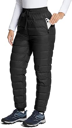 BALEAF Women's Down Pants Winter Ultralight Water Resistance Ski Snow Puffer Pants Packable Warm Trousers