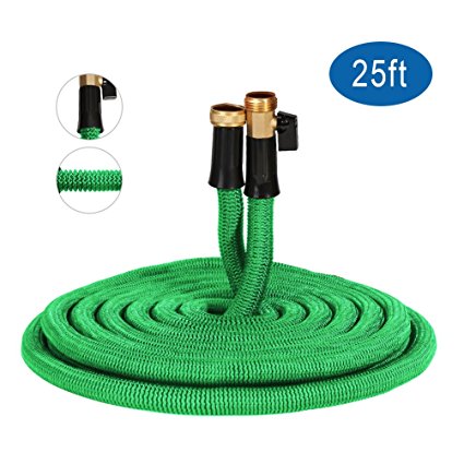 Hongmai 25ft Expandable Garden Hose - New Water Hose for All Watering Needs, Heavy Duty Leakproof Connector& Double Latex Core& Extra Strength Fabric Protection - Flexible Watering Hose (Green)