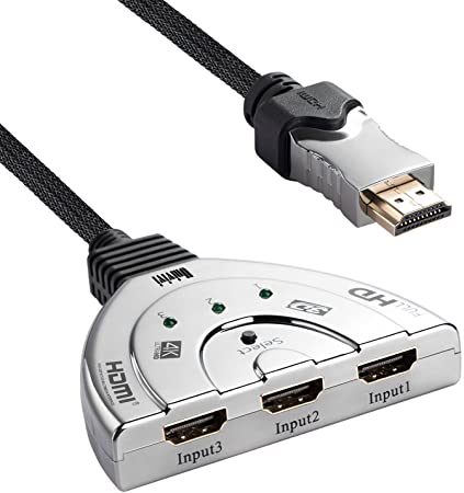 Univivi 3-Port HDMI Switch with Pigtail Cable 3x1 Auto Switcher Support 4Kx2K 3D 1080P HD Audio