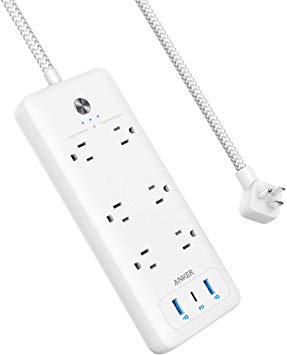 Anker USB C Surge Protector Power Strip, 6 Outlet & 3 USB (30W) with Power Delivery Port Power Strip, PowerPort Strip PD 6 with 6.6 Foot Long Cord, Flat Plug, for Home, Office, and More (1280 Joule)