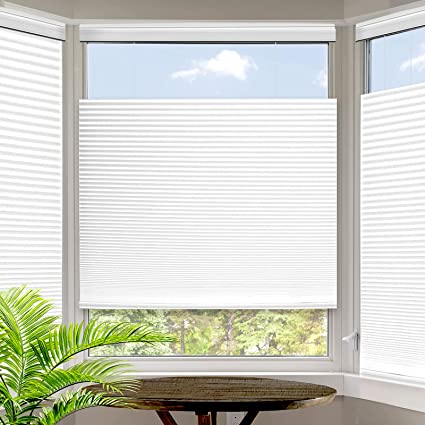 Biltek Top-Down & Bottom-Up Blinds Privacy Cellular Honeycomb Cordless Pleated Shades, White, 47" W x 64" H