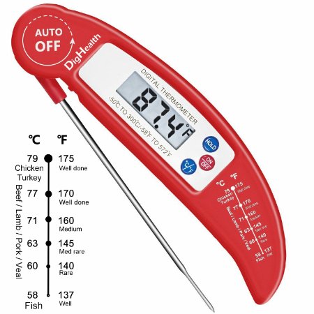 DigHealth(TM) Digital Meat Thermometer for Barbecue/BBQ/Kitchen/Cooking Food /Baking/Candy, Instant Read, Accurate, with High-Performing Probe and Internal Temperature Chart