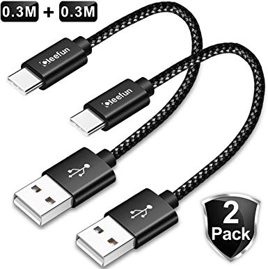 CLEEFUN Short USB C Cable [2-Pack, 0.3m], Nylon Braided USB Type C Fast Charging Charger Cable for Samsung Galaxy S10 S9 S8 Plus, S10e, Note 8 9 10, A50 A70, Moto G6 G7, LG G5 G6 G7, Sony Xperia XZ