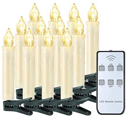 Yantop Taper Candle Lights, 12 PCS Battery Operated Christmas Candles, Flameless Flickering Electric Led Candle Lights Set with Removable Clips & Remote for Party, Wedding, Christmas Decorations