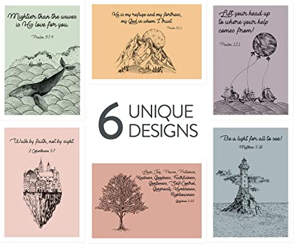DiverseBee 18 Inspirational Christian Greeting Cards Assortment (6 Art Designs) Bible Verse Motivational Scripture Cards, Encouragement Thinking of You Religious Note Cards with Envelopes - 4x6 Inches