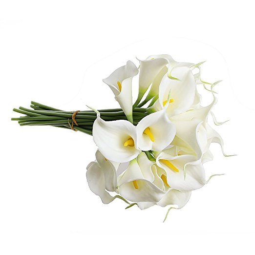 Supla 20 PCS Artificial Flower Calla Lily Bouquet Bridal Wedding Bouquet Fake Silk Flowers Faux Flower Latex Touch Flower Bunch Wedding Party