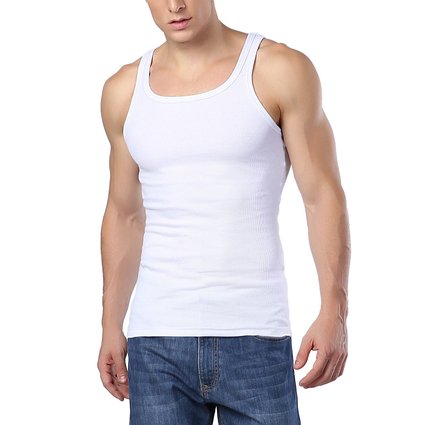 S-ZONE Men Cotton Boat Neck Rib Vest Top