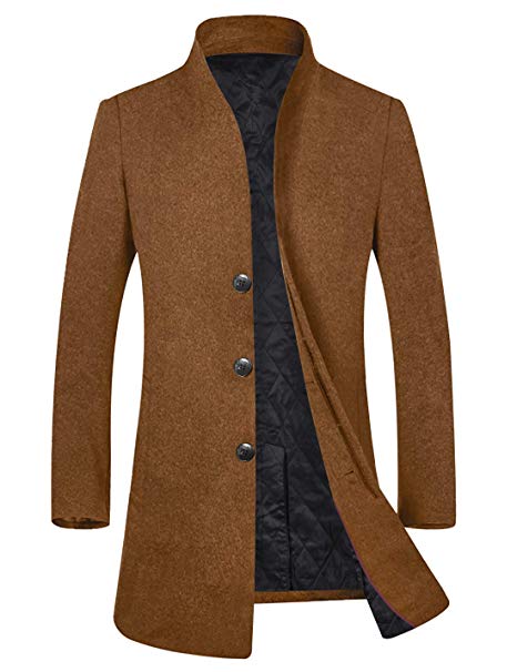 Men's Trench Coat Wool Blend Fleece Lining Business Top Coat Winter Suits