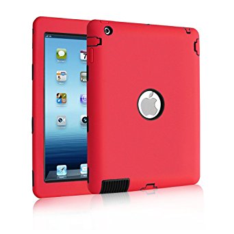 iPad 2 / 3 / 4 Case, Hocase Rugged Slim Shockproof Silicone Protective Case Cover for 9.7 iPad 2nd / 3rd / 4th Generation - Red / Black