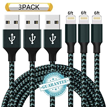 DANTENG Lightning Cable 3Pack 6FT Nylon Braided Certified iPhone Cable USB Cord Charging Charger for Apple iPhone X, 8, 7, 7 Plus, 6, 6s, 6 , 5, 5c, 5s, SE, iPad, iPod Nano, iPod Touch (Navy)