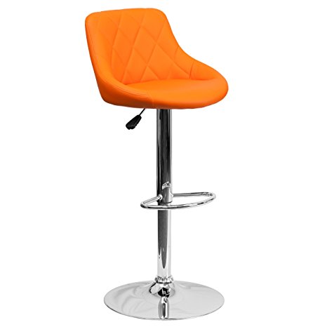 Contemporary Orange Vinyl Bucket Seat Adjustable Height Barstool with Chrome Base