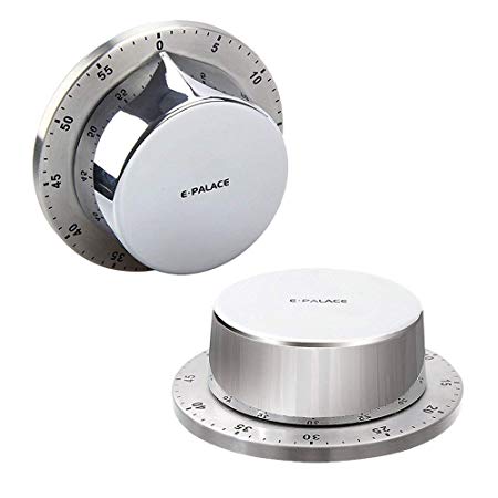 Kitchen Timer, Cooking Timer Clock with Alarm Magnetic Backing Stand, Stainless Steel Body Mechanical Countdown Timer Kitchen Reminder - Silver 1Pack