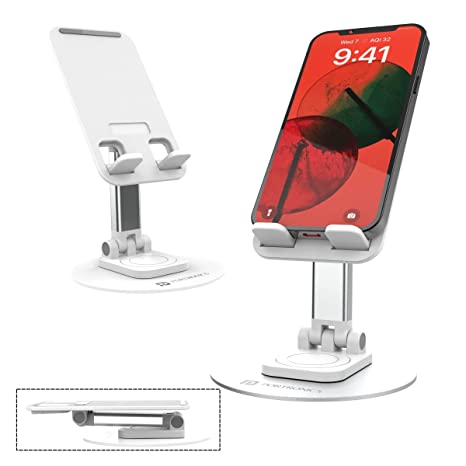 Portronics Mobot II Multifunctional Desktop Mobile Holding Stand with 360° Rotational Base, Multiple Adjustment Angles, Aluminum Body for Tablets & Phone(White)