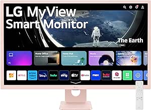 LG 32SR50F-P MyView Smart Monitor 32-Inch FHD (1920x1080) IPS Display, webOS 23, HDR 10, 5Wx2 Speakers, AirPlay 2, Screen Share, Bluetooth, ThinQ App, Remote Control, Pink