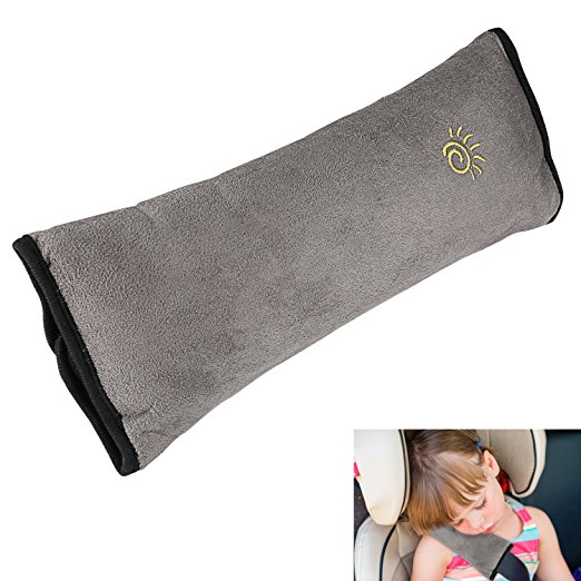 Kids Auto Seat Belt Pillow, XIANCAIDAN Baby Car Seat Belt Covers, Plush Soft Travel Adjust Vehicle Shoulder Pad, Car Safety Belt Strap Protector Cushion, Headrest Neck Support For Children-Gray