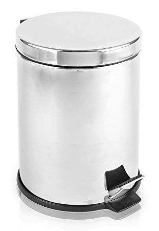 BINO Stainless Steel 1.3 Gallon / 5 Liter Round Step Trash Can, Polished Steel