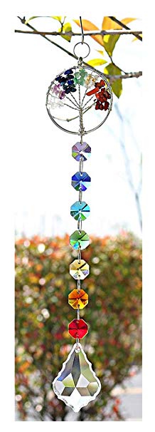 H&D Chandelier Crystal Sun Catcher Rainbow Prisms with Crystal Tree of Life for Home/Car Charms & Porch Decor & Hanging Crystal Ornament