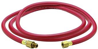 Amflo 25L-60BD Red 300 PSI Rubber Lead-in Air Hose 1/4" x 60" With 1/4" MNPT x 1/4" FNPT Fittings, Bend Restrictors, And Ball Swivel