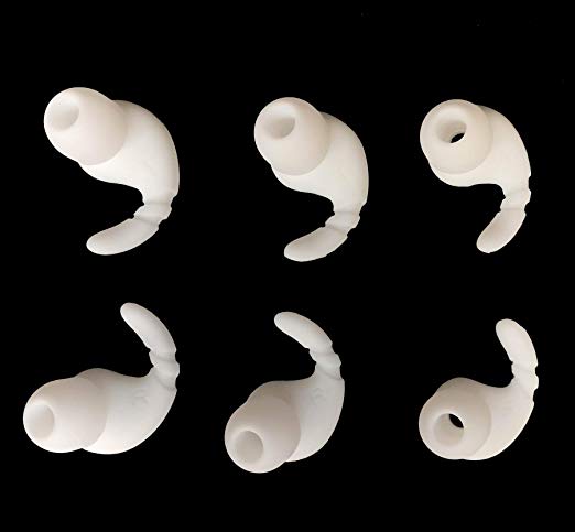 Sports Earbud Stabilizers Fins Wing Noise Isolation Replacement Eartips Adapters for in Ear Earphones 4mm to 6mm Nozzle Attachment 3 Pairs Left and Right (White)