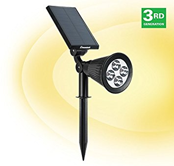 HumaBuilt Solar Powered LED Garden Spotlight - Outdoor Spot Light Great for Landscaping, Walkways, Patios and Security - Ground or Wall Mount Options – Auto On/Off - Warm White 1 Pack