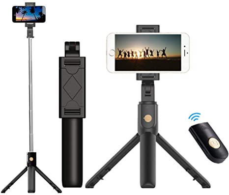 Leaflai Selfie Stick Tripod Bluetooth with Detachable Wireless Bluetooth Remote Control , Extendable and Rotating Small Flexible Phone Tripod Selfie Stick for iPhone/Samsung/Huawei Smartphones (black)