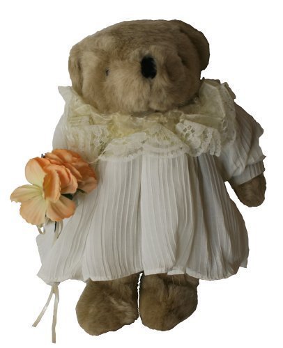 Beautiful Flower Girl, Plush Teddy Bear 12 Inches Stuffed Animal, with Orange Flower Bouquet