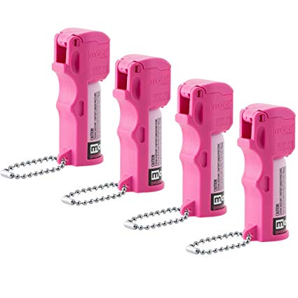 Mace Brand Hot Pink Pocket Pepper Spray-4-Pack with Police Strength OC Pepper Formula, UV Detection Dye, and Key Chain