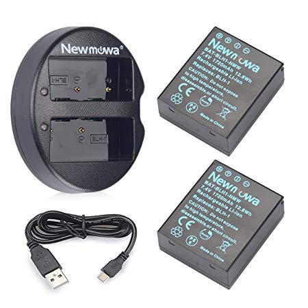 Newmowa BLH-1 Battery (2 pack) and Dual USB Charger for Olympus BLH-1 and Olympus EM1 MARK II Camera(Half-Decoded)