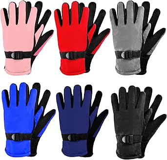 6 Pairs Kids Winter Gloves Waterproof Ski Gloves Snow Warm Full Finger Snowboard Unisex Gloves for Cold Weather Boys Girls